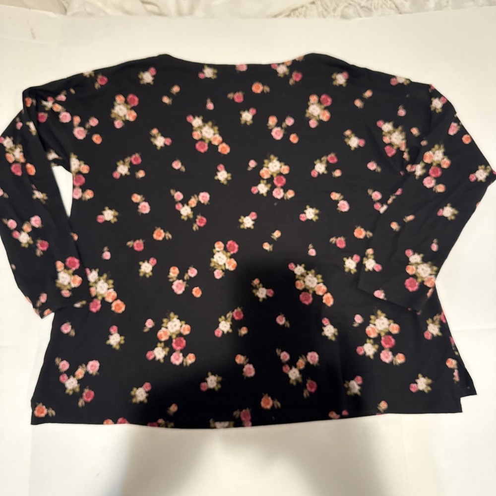 J Jill Luxury Supima Boat Neck Tee Long Sleeve Black Floral Casual Stretch XL